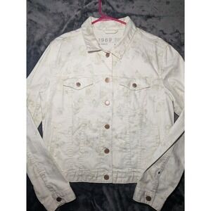 Gap 1969 Cream Denim Jacket Medium Floral Print White Jean Jacket Cottagecore